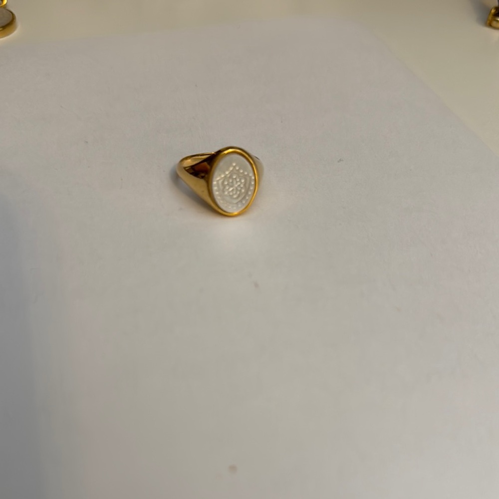 Gold and White Heart Signet Ring